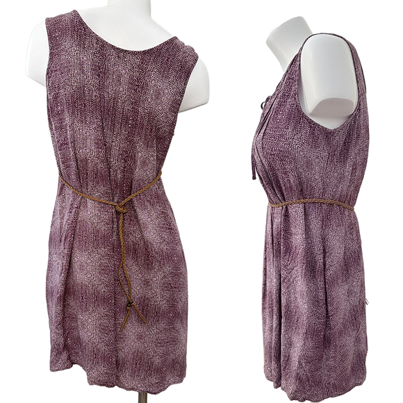 Plum bohemian indie shift sleeveless dress plum cream large split tie - Picture 3 of 4